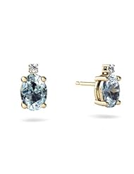 Genuine Aquamarine 14kt Yellow Gold Stud Earrings