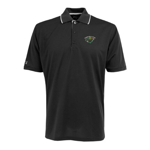 Antigua Men's NHL Minnesota Wild Exceed Desert Dry Short Sleeve Polo, Black/White, Large