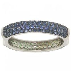 14KT White Gold Band Ring Sapphire & Emerald Gemstones