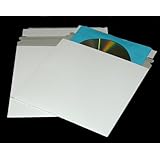 100 CD/DVD White Cardboard Mailers, Self Seal Mailers with Flap (6 x 6 3/8)