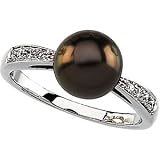 14K White Gold Tahitian Pearl & Diamond Ring