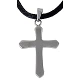 StainlessSteelPendant(Cross)withBlackCordNecklace