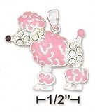 Sterling Silver Pink Enamel 23mm Poodle Charm Black Nose Crystal Accents
