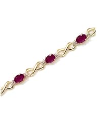 14K Yellow Gold Oval Ruby and Diamond Bracelet