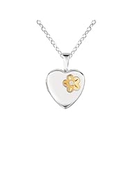Sterling silver 0.01ct White Diamonds Heart Shaped Locket w/ Dia & Flower Necklace (G-H, SI1-SI2)