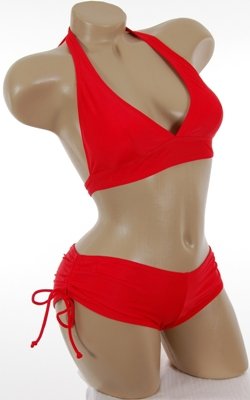 Womens Junior Size Swimwear Cute Sexy RED Boyshorts Halter Bikini 2 pc Swimsuit