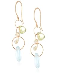 Melissa Joy Manning 14k Yellow Gold Peridot, Lemon Quartz and Aquamarine Triple Stone Drop Earrings