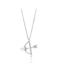 .925 Sterling Silver Open Cupid Bow and Heart Arrow CZ Charm Necklace with 16"-18" Adjustable Chain
