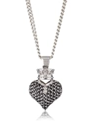 King Baby Crowned Heart Large 3D Black Pave Cubic Zirconia Pendant Necklace