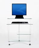 Compact Clear Tempered Glass Modern Computer Desk with Locking Casters
