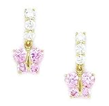 14k Yellow Gold October Birthstone Tourmaline CZ Butterfly Screwback Earrings - Measures 15x8mm