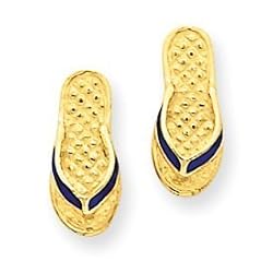 14k Gold Blue Enameled Flip Flop Post Earrings