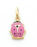 Pink and Black Enameled Ladybug Charm, 14K Yellow Gold