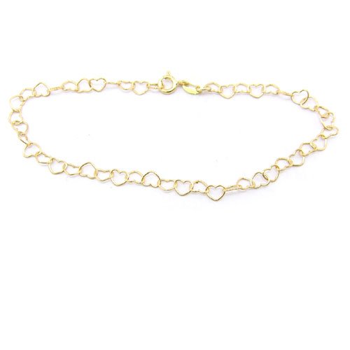 Heart Link Gold Plated Sterling Silver Nickel Free Chain Anklet Italy Adjustable 9.5 Inch