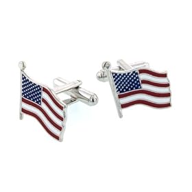 Patriotic silver plated and enamel US/American Flag (Star and Stripes) cufflinks crafted... by 