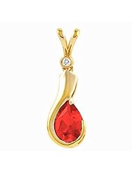 14K Yellow Gold Pear Cut Chatham Created Ruby and Diamond Pendant -- LIFETIME WARRANTY