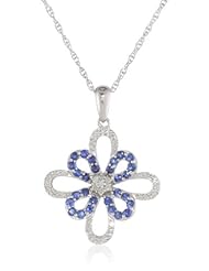 Sterling Silver Blue Sapphire or Ruby and Diamond Flower Pendant Necklace (0.07 cttw, I-J Color, I2-I3 Clarity), 18"