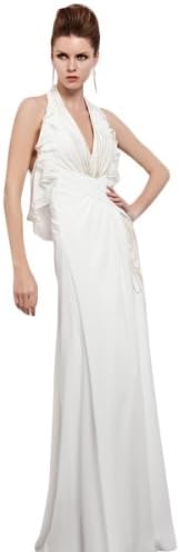 Coniefox Beaded Chiffon A-line Halter Backless Prom Dresses Size M Color White