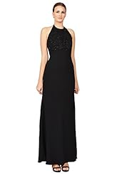 Acetate/Crepe/Polyester Halter Lace Applique Evening Dress 