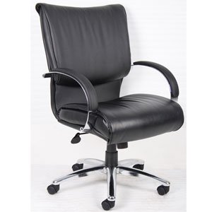 Boss Norstar B9706C Managers Leather Plus Mid Back Office Desk Chair with Chrome Base