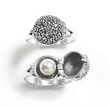 Sterling Silver Marcasite and Hidden Pearl Ring (Size 5,6,7,8)