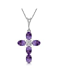 14k White Gold 18" Necklace with Amethyst Cross Pendant