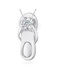 0.05 Cts Diamond Solitaire Sandal Pendant in 14K White Gold.