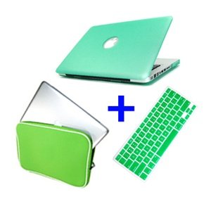 Bluecell MBP 3 in 1 Green Rubberized Hard Case Keyboard Cover Bag for New Macbook Pro 13.3