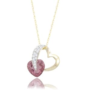 10k Yellow Gold Heart Pink Tourmaline Diamond Pendant (1 10 cttw, I-J Color,... by