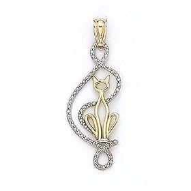 14k Two-Tone Cat Outline Pendant