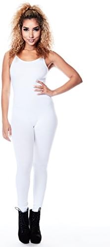 Womens Ladies Juniors Sexy Tight American Strapped Catsuit (S, White)
