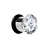 00 Gauge Stainless Steel Cubic Zirconia Plug