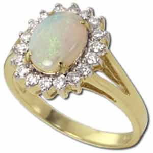 14Kt Yellow Gold Sun Flower Opal and Diamond Fashion Ring