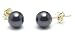 AAA Quality Round 6.5-7mm Akoya SaltWater cultured Black Pearl Earrings with 14K Yellow Gold Mount