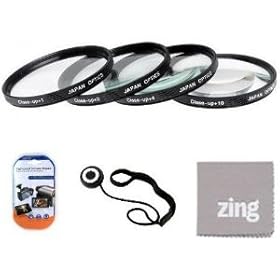 52mm Close-Up Filter Set (+1, +2, +4 and +10 Diopters) Magnificatoin Kit - Metal Rim For Panasonic 45-200mm f/4-5.6 G Vario MEGA O.I.S. Lens + Cap Keeper + MicroFiber Cleaning Cloth + LCD Screen Protectors