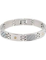Stainless Steel Link Bracelet with Carbon Fiber & 14KT Yellow Accents 08.50 Inch Grey Carbon Fiber B136