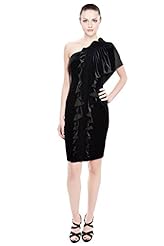 One Shoulder  Polyester/Spandex/Velvet  Dress With Ruffles