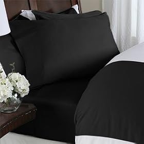 1200 Thread Count Full Size 4pc Bed Sheet Set 100% Egyptian Cotton Deep Pocket 1200 TC Solid Black