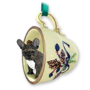 NEW! French Bulldog Christmas Ornament Cup of Tea