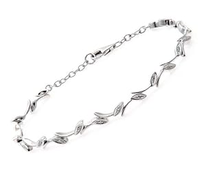 Sterling Silver Diamond Set Leaf Link Bracelet