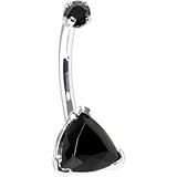 Solid 14KT White Gold Black Trillion CZ Internally Threaded Belly Ring