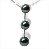 18K white gold Three Pearl Black Tahitian cultured pearl and diamond pendant