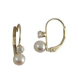 14K Lever-Back Earrings with Pearl/Cubic Zirconia