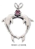 Sterling Silver Kissing Dolphins With Amethyst Charm