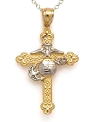 14kt Two Tone Large Fancy Marine Cross Pendant - Chain Included in 14 kt Two Tone Gold