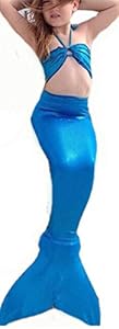 Little Girls Three Pieces Mermaid Tail Swimmable Costume Swimsuit Long Princess Dress (120cm/5T, Turquoise )