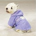 Casual Canine Gingham / Terry-cloth Dog Bathrobe - Purple with Lamb on Back - Medium