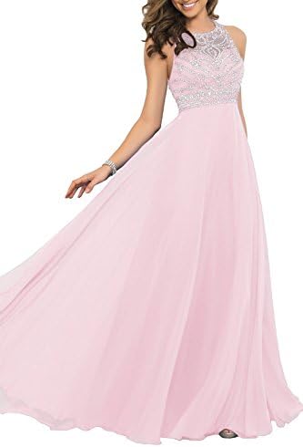 Tidetrend Women A-line Long Chiffon Prom Dress Formal Evening Gown (2, Blushing pink)