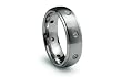 Stainless Steel Ring Dome Beveled Edge Satin High Polish with CZ