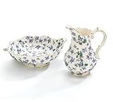 Porcelain Violet Flowers Pitcher and bowl Set for Home Decor